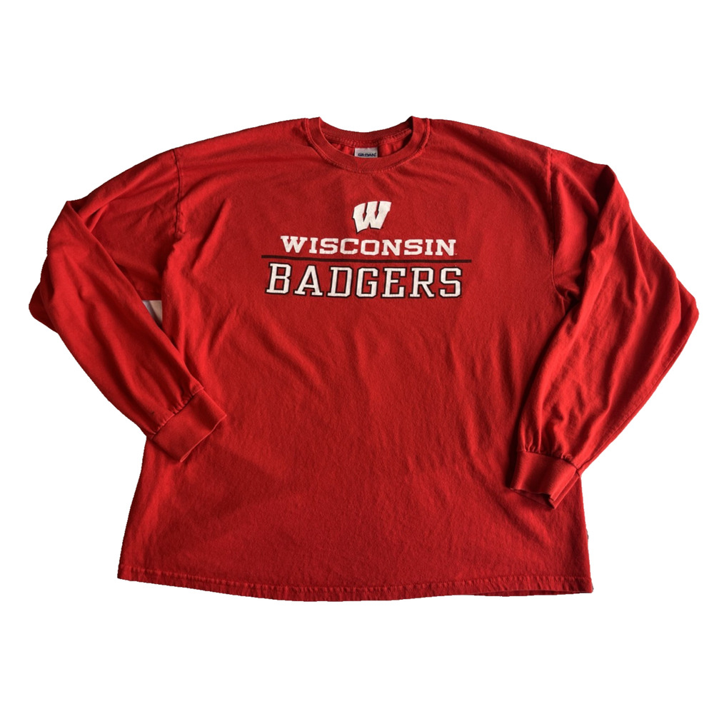 Wisconsin Badgers retro long sleeve red T shirt - 100% cotton mens XL